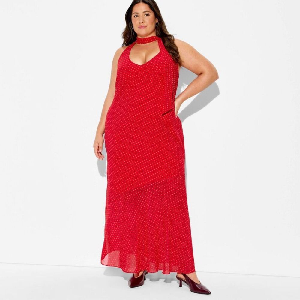 Women's Halter Scarf Maxi Dress - Wild Fable Red Polka Dots XXL